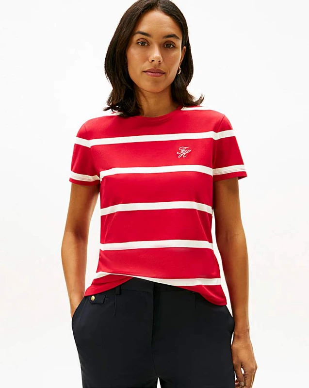 Image of Tommy Hilfiger Script Crew Neck T-Shirt RED - Tommy Hilfiger - Size: S RED Female S ZD06601