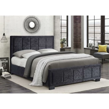 image of Hannover Black Crushed Velvet Fabric Upholstered Bed Frame 5ft Kingsize 150cm - Birlea