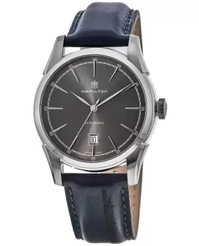 image of Hamilton American Classic Spirit of Liberty Auto Grey Dial Blue Leather Strap Mens Watch H42415691 H42415691