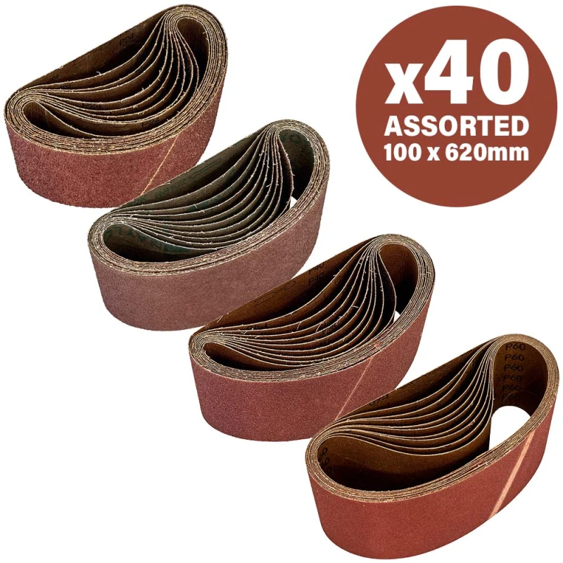 Image of Sirius 40 Piece Assorted 100mm x 620mm Sanding Belts SRSKIT26 Width x Length: 100mm x 620mm