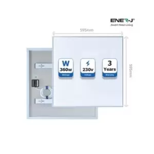 ENER-J Infrared Heating Panel White Body 360W 595 x 595 x 22 UK mains plug