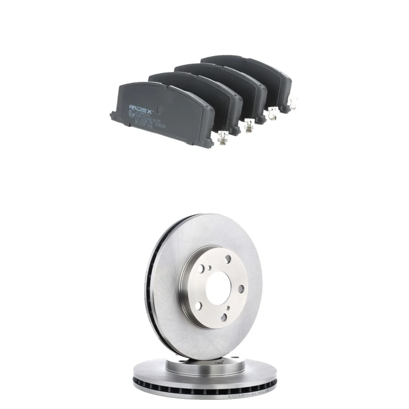 Image of RIDEX 3405B3128 Brake disc and pads set Front Axle, Brake Disc Type: internally vented, with acoustic wear warning Brake Set,disc brakes (3405)
