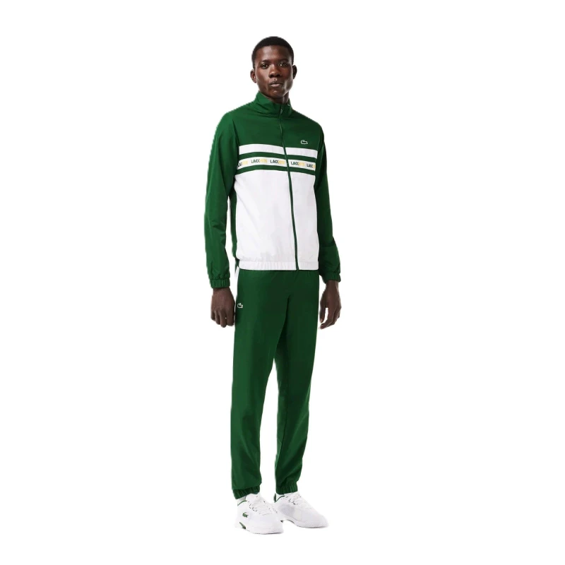 Image of Lacoste Mens Logo Stripe Performance Tracksuit Green/White male XS