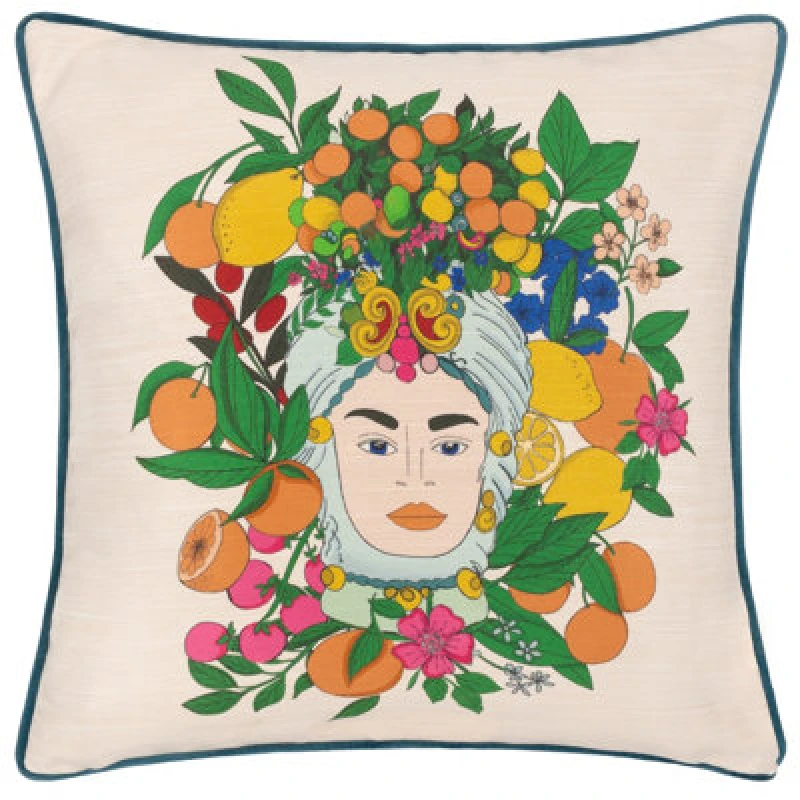 Image of Furn furn. Taormina Floral Piped Polyester Filled Cushion in Teal Size: 43cm x 43cm Teal 43cm x 43cm Unisex 5025532804884