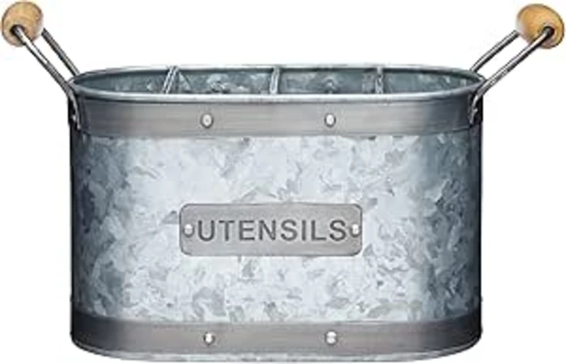 Image of Kitchencraft Industrial Kitchen Galvanised Steel Utensil Caddy INDUTENHLD