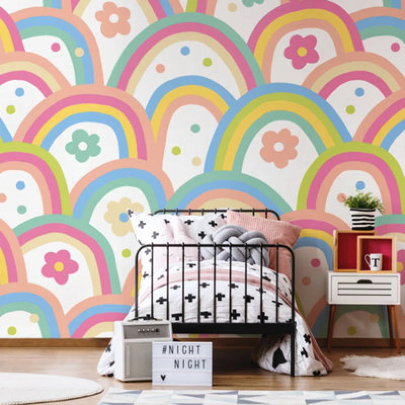 Image of Origin Murals Rainbow Wobble Pink Matt Smooth Paste The Wall Mural 350Cm Wide X 280Cm High