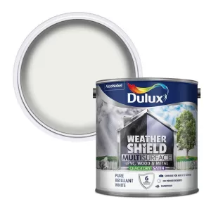 Image of Dulux Weathershield Multi Surface Quick Dry Pure Brilliant White Satin Paint 2.5L