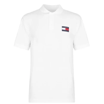 Image of Tommy Jeans Badge Flag Polo Shirt - Classic White