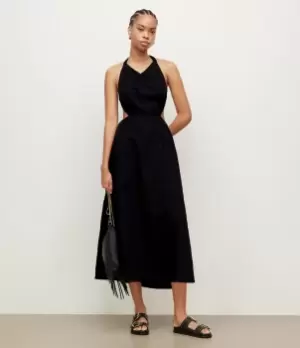 Image of AllSaints Womens Womens Cotton Linen Blend Summer Ludo Maxi Dress, Black, Size: 12, Black