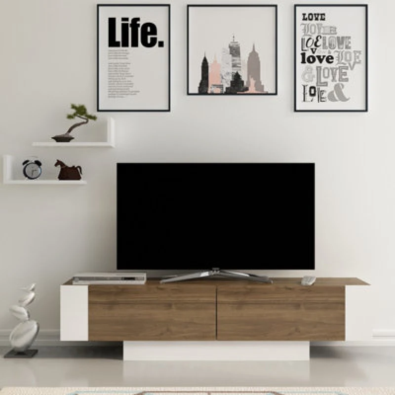 Image of Decorotika Matera TV Stand for TVs up to 60" with 2 Wall Shelves Brown