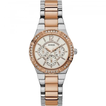 GUESS Ladies rose gold & silver watch with crystal