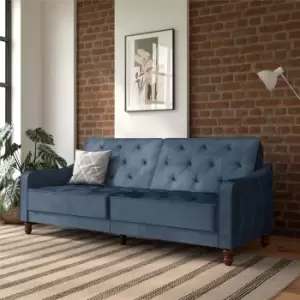 image of Vintage Velvet Tufted Futon Blue