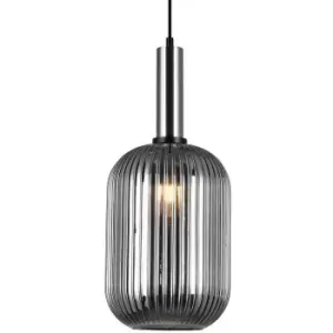 image of Netlighting Modern Hanging Pendant Satin Nickel 1 Light with Glass, Smoky Shade,