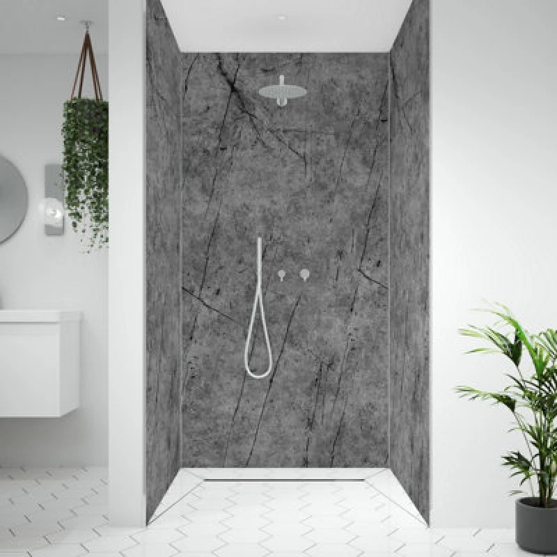 Image of Splashwall Alloy Aluminium Bathroom & Wet Room Decorative Panel (H)2440mm (W)900mm - Matt Tempesta Stone Effect