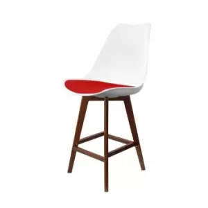 image of Fusion Living Soho Plastic Bar Stool With Dark Wood Legs White & Red