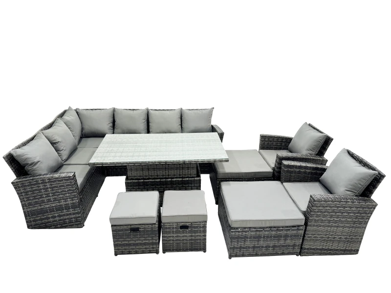 Image of Fimous Poly Rattan Outdoor Patio Corner Sofa Set with 4 Stool, 2 Chairs in Dark Grey Dark Grey Unisex