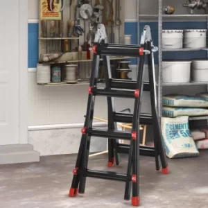 Image of HOMCOM 4M Aluminium Duo Ladder Telescopic Herringbone Changeable Multi Purpose w/ Non-Slip Steps Climbing DIY Platform Portable Workshop House Garden