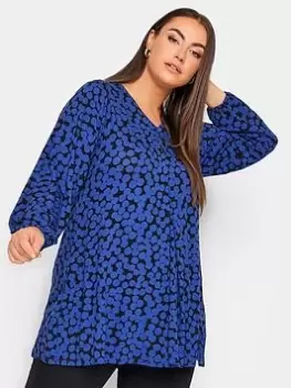 Image of Yours Long Sleeve Pleat Swing Top Spot, Blue, Size 18, Women