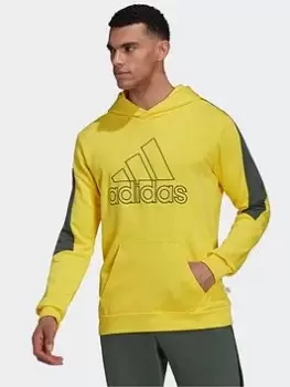 Image of adidas Future Icons Embroidered Badge Of Sport Hoodie, Yellow Size XL Men