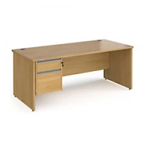 image of Dams International Straight Desk with Oak Coloured MFC Top and Silver Frame Panel Legs and 2 Lockable Drawer Pedestal Contract 25 1800 x 800 x 725mm