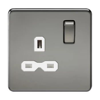 Image of KnightsBridge 1G DP 13A 230V Screwless Black Nickel UK 3 Pin Switched Electrical Wall Socket - White Insert