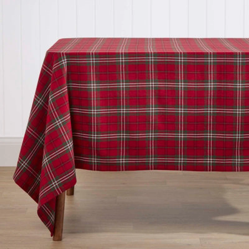 Image of Homescapes Prince Edward Tartan Christmas Tablecloth, 137cm x 178cm Red