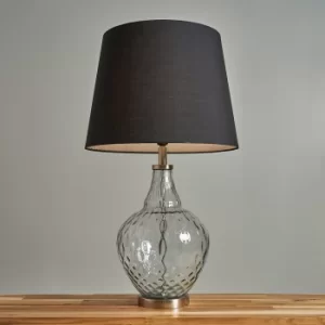 image of Massaro Glass and Brushed Chrome Table Lamp with XL Black Aspen Shade