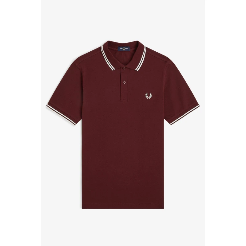 Image of Fred Perry Short Sleeve Twin Tipped Polo Shirt Oxblood/Ecr 597 male S