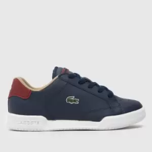 image of Lacoste Navy & Red Twin Serve Boys Junior Trainers