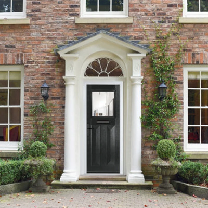 Image of Lacerta Composite Door Eaton Black 920mm X 2090mm Open In Right Hand Clear Glass 10 Year Guarantee - Free Delivery & Smart Lock