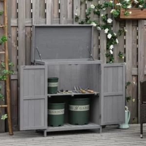 Image of Outsunny 74 x 43 x 88cm Garden Shed Outdoor Garden Storage Shed Wooden Chest Double Doors with Shelf Hinged Roof Compact Size -Grey
