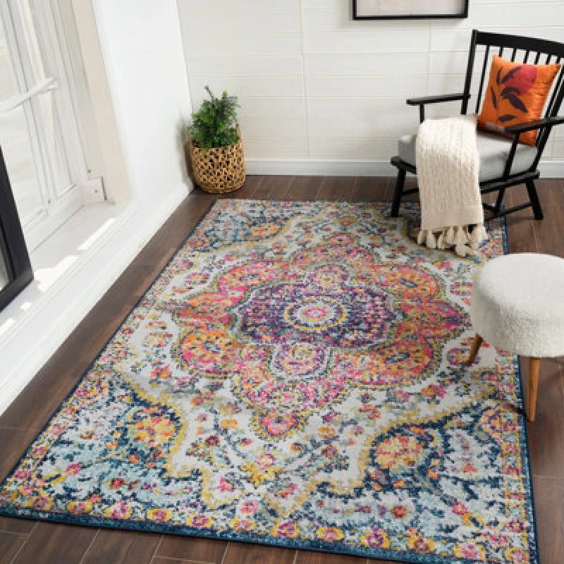 Image of Livabliss Vintage Oriental Boho Pink/saffron Julia Area Rug 160 X 230 Cm - Easy Care, Non Shedding, Ideal For Living Room & Bedroom