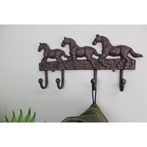 Image of Rustic Cast Iron Wall Hooks, Three Horses