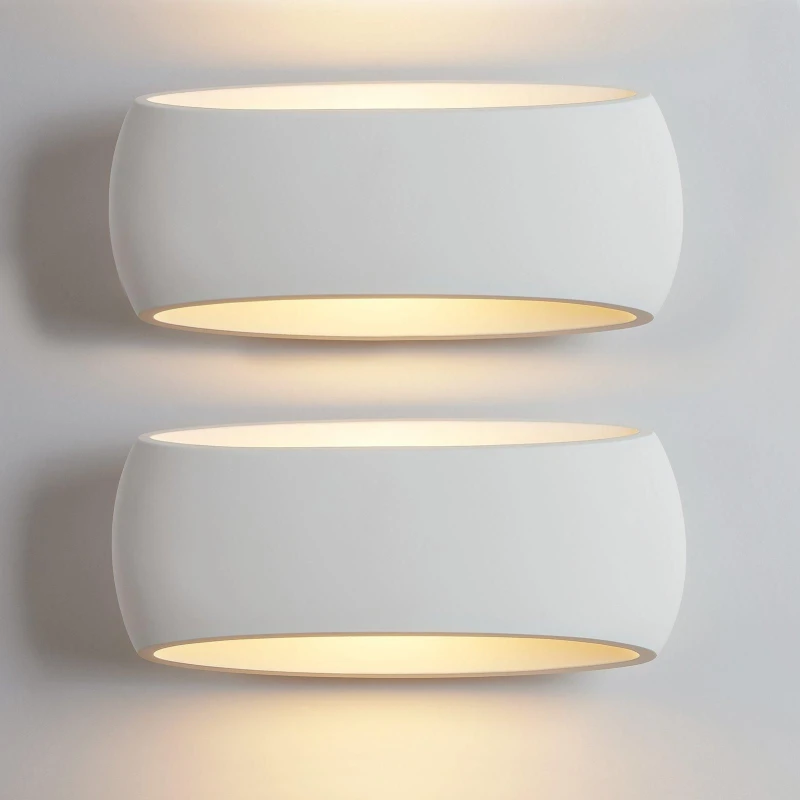 Image of Harper Living 2X Large Wall Sconce Lamp with White Oval Ceramic Shade, Plaster Wall Light White Unisex