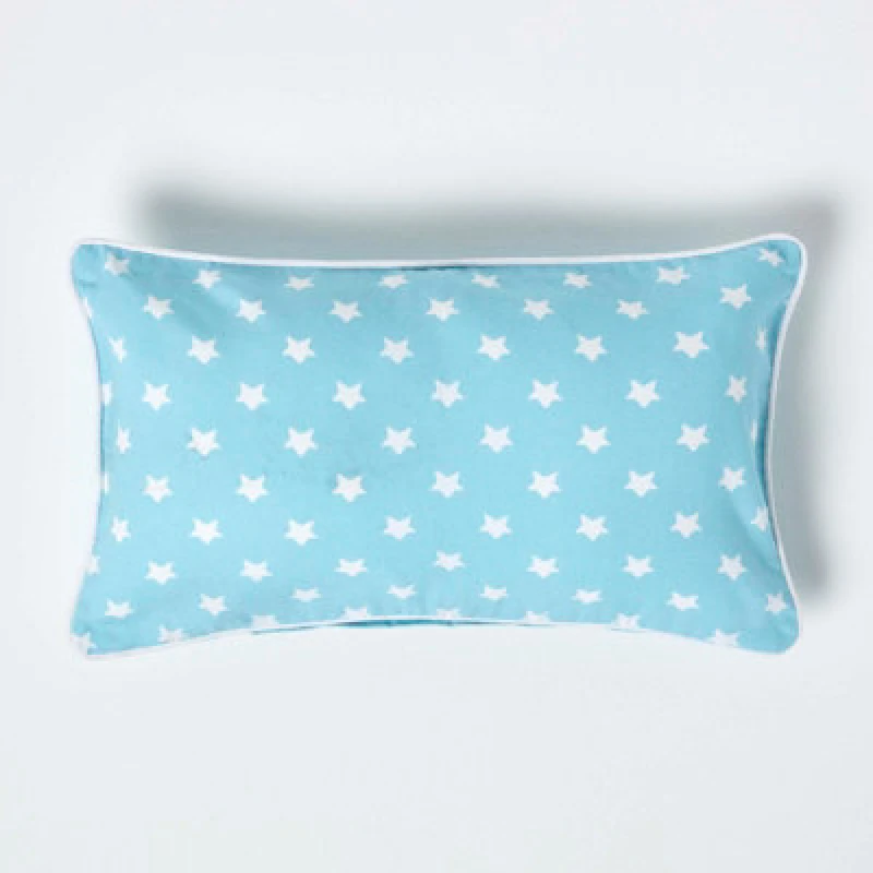 Image of Homescapes Cotton Blue Stars Cushion Cover, 30 X 50 Cm