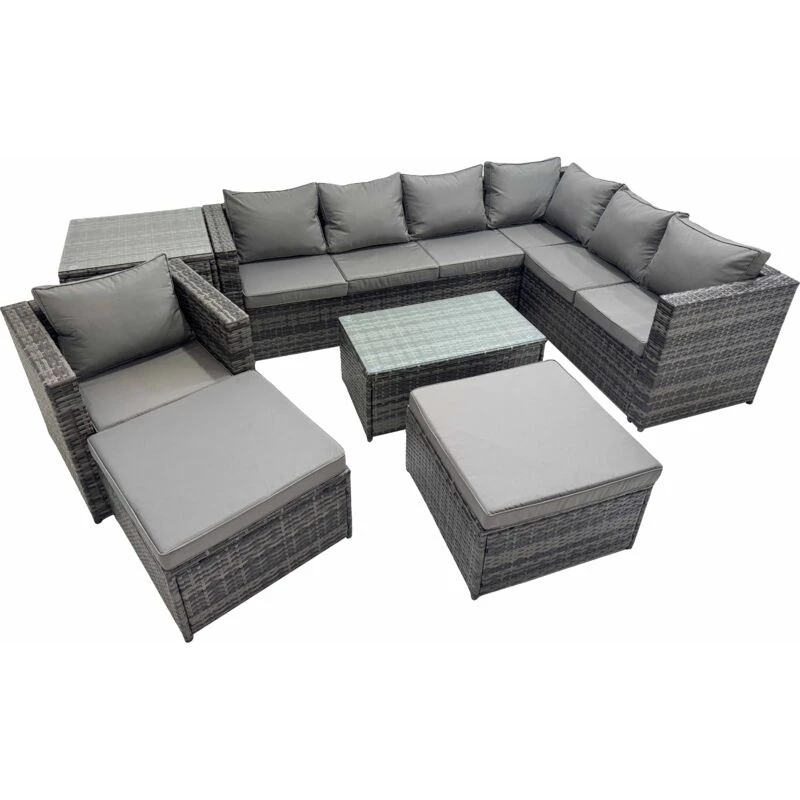 Image of Fimous Rattan Garden Furniture Set with 2 Big Stools Chair Side Table in Dark Grey Dark Grey Unisex