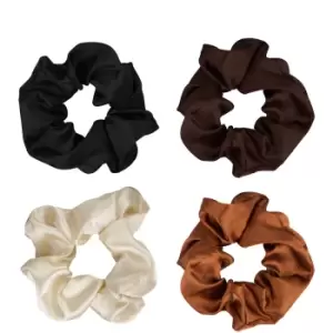 image of brushworks Nude Satin Scrunchies (Pack of 4)