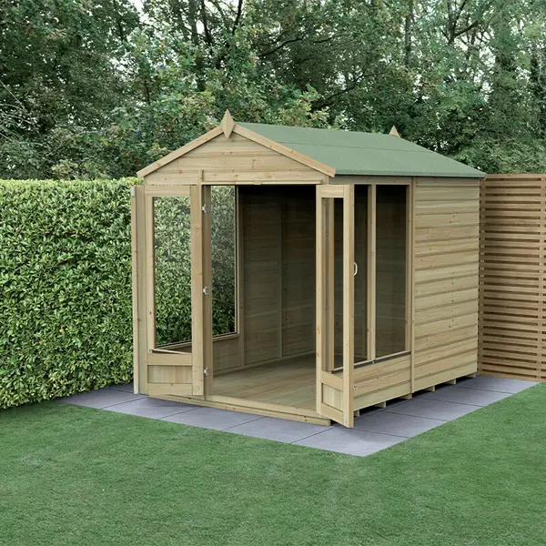 image of 8' x 6' Forest Beckwood 25yr Guarantee Double Door Apex Summer House - 5 Windows (2.42m x 1.99m)