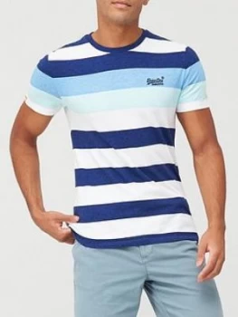 Image of Superdry Orange Label Hoop Stripe T-Shirt - Cobalt Size 2XL, Men