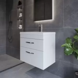 Image of Nuie - Athena Wall Hung 2-Drawer Vanity Unit with Basin-1 600mm Wide - Gloss White