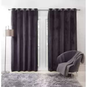 Image of Sienna Capri Supersoft Velvet Eyelet Lined Curtains - Charcoal 46" X 54"