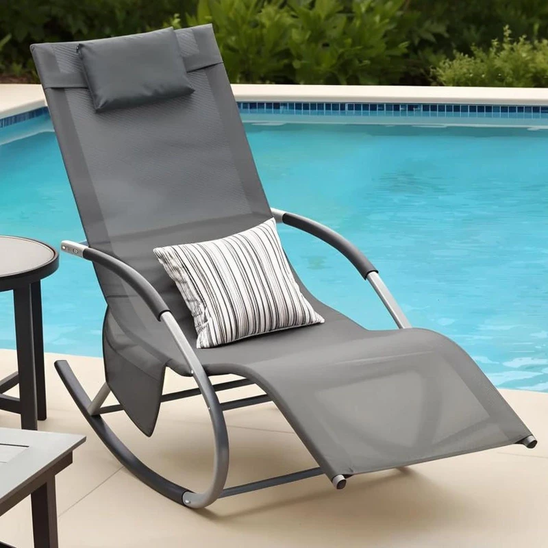 Image of Gr8 Garden Garden Rocking Chair Sun Lounger in Grey Grey Unisex