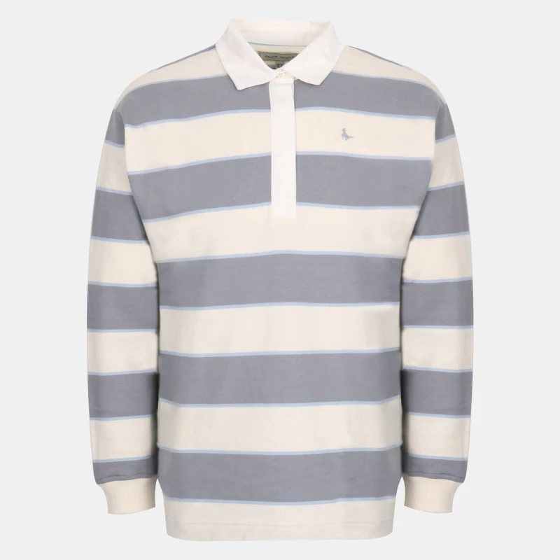 Image of Jack Wills Womens Cotton Polo Neck Long Sleeve Oversized Fit T-Shirt Navy/White female 8 (XS)