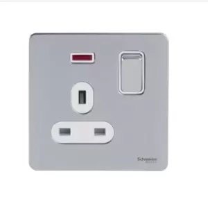 Image of Schneider USFP 13A Double Pole 1G Switched Socket W/Neon White Insert Polished Chrome - GU3411DWPC