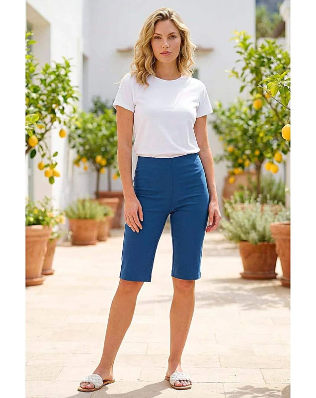 Image of Roman Originals Roman Knee Length Elastic Waist Shorts Petrol Blue - Roman Originals - Size: 10 Petrol Blue Female 10 DB54143