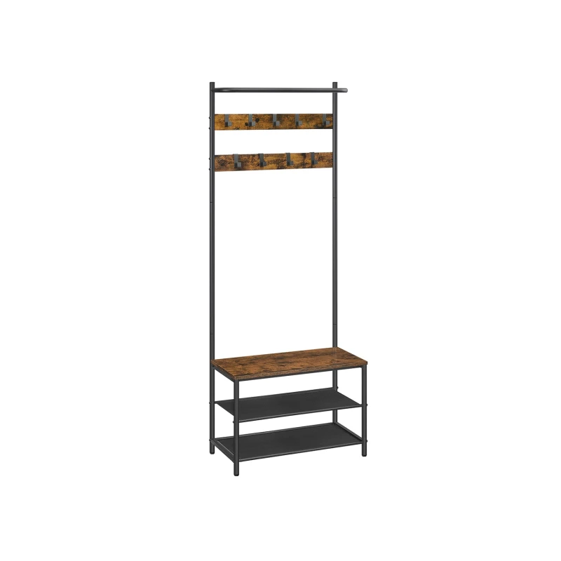Image of Ledrem Hall Tree With Bench And Shoe Storage, Entryway Bench With Coat Rack Stand And Shoe Rack, 9 Movable Hooks, Bedroom