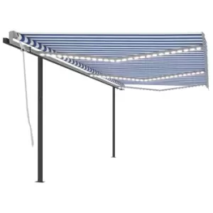 image of Vidaxl Manual Retractable Awning With LED 6X3 M Blue And White