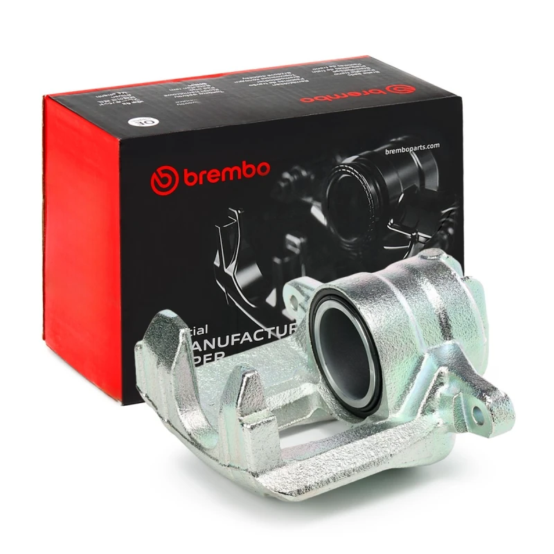 Image of BREMBO F 61 164 Brake caliper ESSENTIAL LINE Front Axle Left Grey Cast Iron Brake Caliper (78)