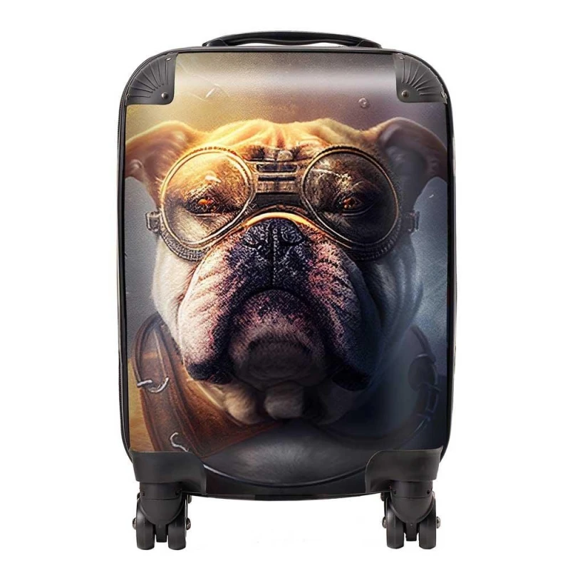 Image of Warren Reed - Designer Bulldog With Glasses Splashart Golden Suitcase in Brown Size: Large Brown Unisex Large