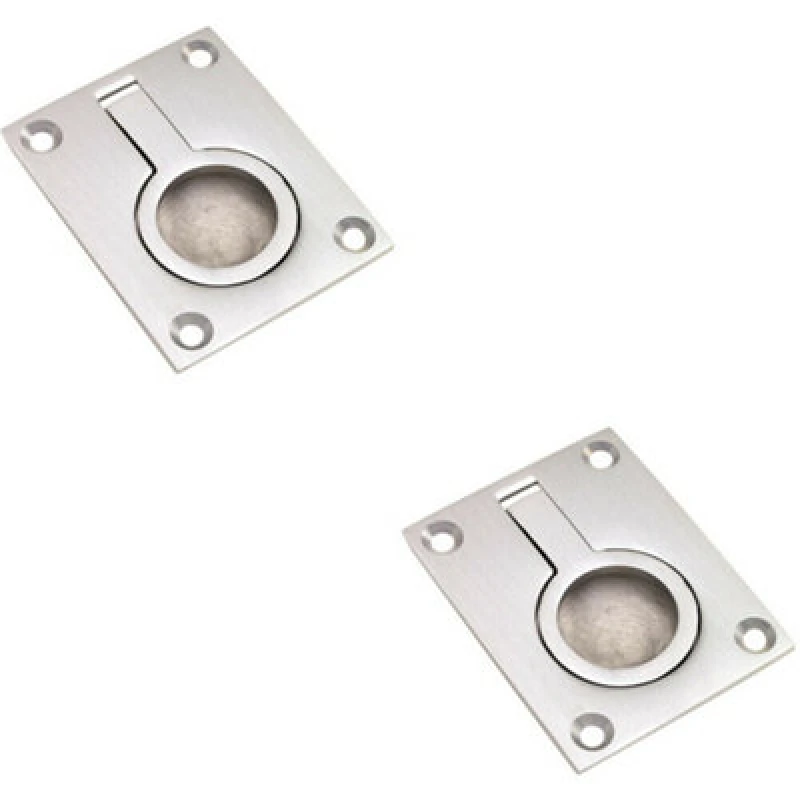 Image of Loops 2x Flush Ring Recessed Pull Handle 63 x 48.5mm 8.5mm Depth Satin Chrome Multi unisex